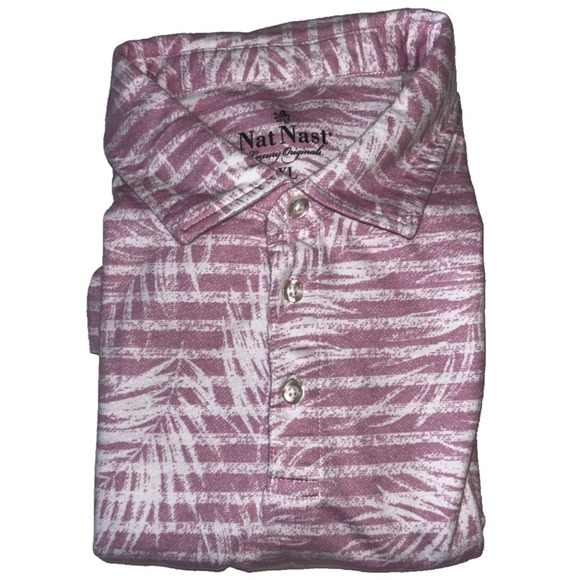 Nat Nast Luxury Originals‎ Men's Polo Shirt XL Pink Cotton Blend Tropical Leaf - Picture 1 of 5